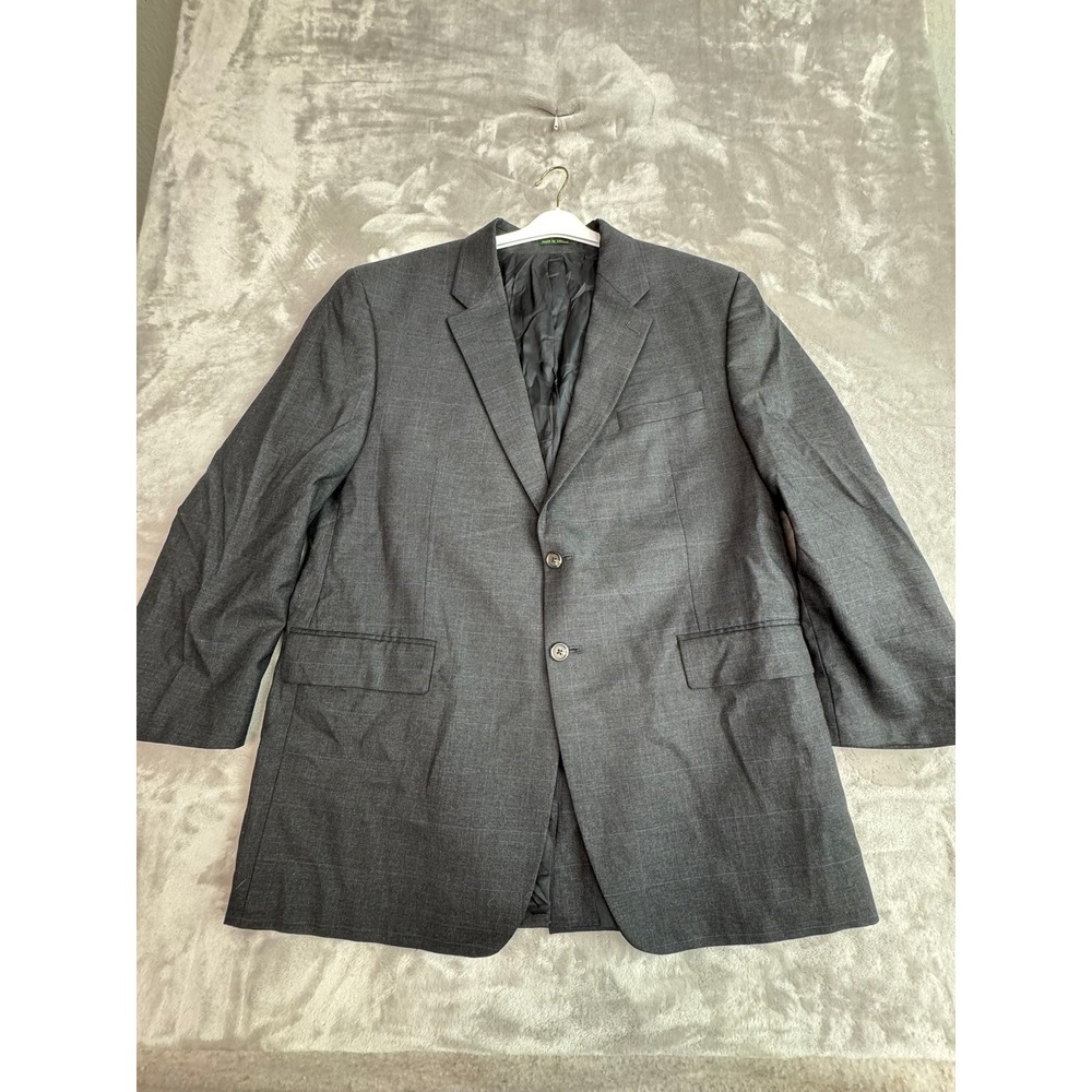 Lauren Ralph Lauren Mens Grey Windowpane Plaid Pure New Wool Blazer Sport Coat